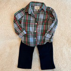 Crown & Ivy Plaid Collard Shirt and Navy Slacks